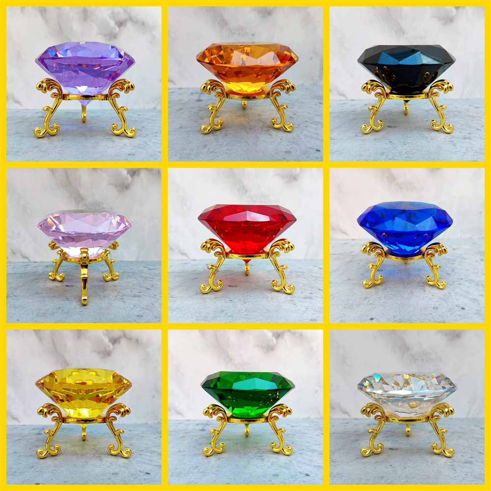 Paper Weight Crystal - 80 mm K9-Kristall-Diamant mit Metall-Dreiecksständer, Glas-Briefbeschwerer,