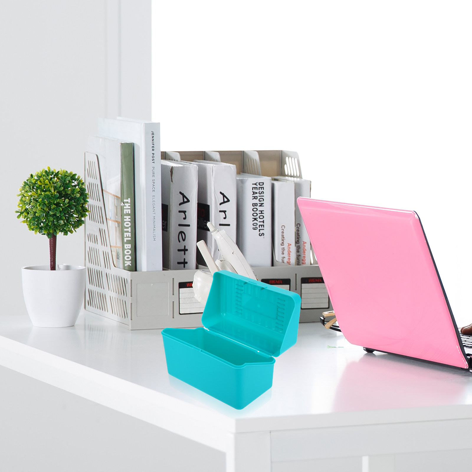 Index Card Holder - 4 Stück Indexkarten-Desktop-Aufbewahrungsbox aus Kunststoff, tragbarer