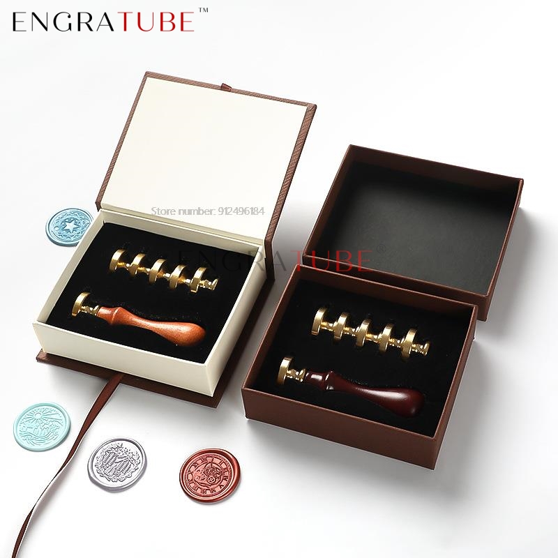 Wax Seal Stamp Set - 6 Kupfer Wachssiegel-Stempelköpfe mit Griff-Set, exquisite