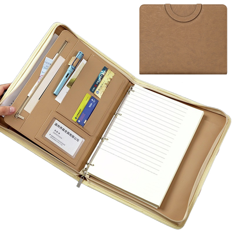Binder A4 Lever - Multifunktionale A4 PU-Leder Geschäftsmappe Ringbuch Dokumentenhalter
