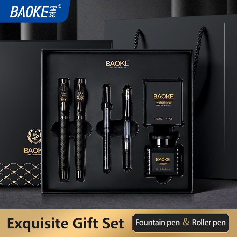 Fountain Pen Bottled Ink - BAOKE T18/T19/T20 Schwarz-Grau-Füllfederhalter-Geschenkset, inklusive Tintenflasche, 6