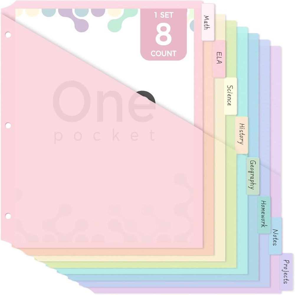 Tab Divider A4 - 8 Stück A4 Pastell-Ordner-Trennblätter, 8-fach geteilte