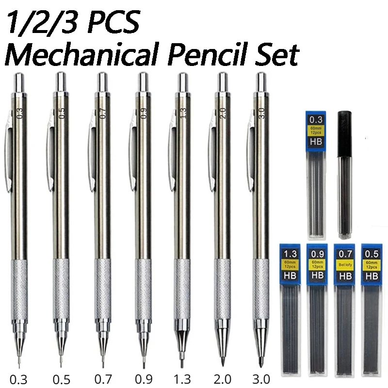 Mechanical Pencil 0.3 - 1/2/3 Stück Metall-Zeichenstifte 0,3 0,5 0,7