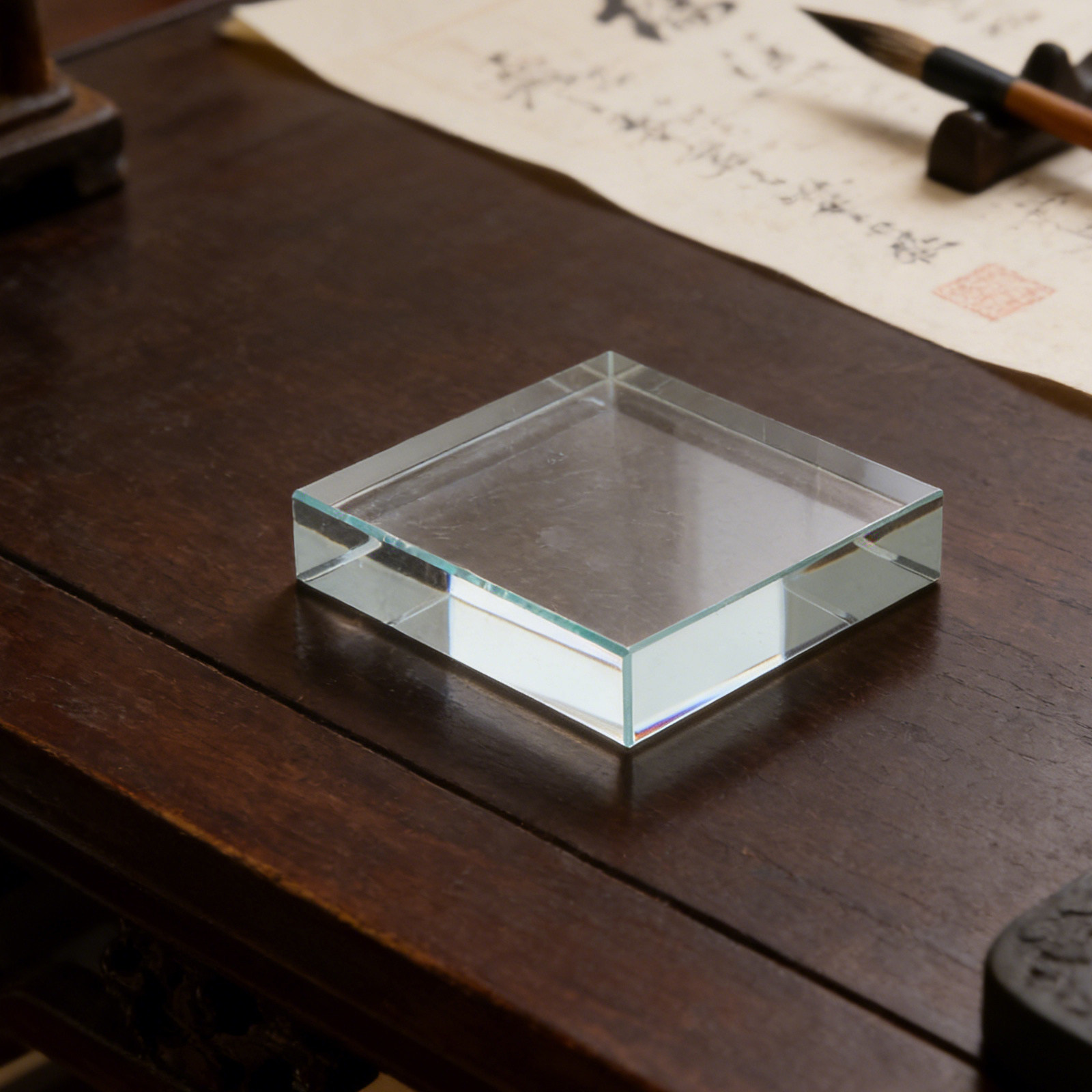 Transparenter quadratischer Br – Paper Weight Crystal Bewertung und Preis